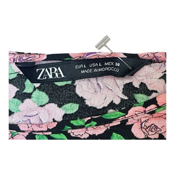 Zara Blogger Fave Spring Summer Rose Print Floral Pattern Ruched Mini Dress Sz L - Picture 4 of 6